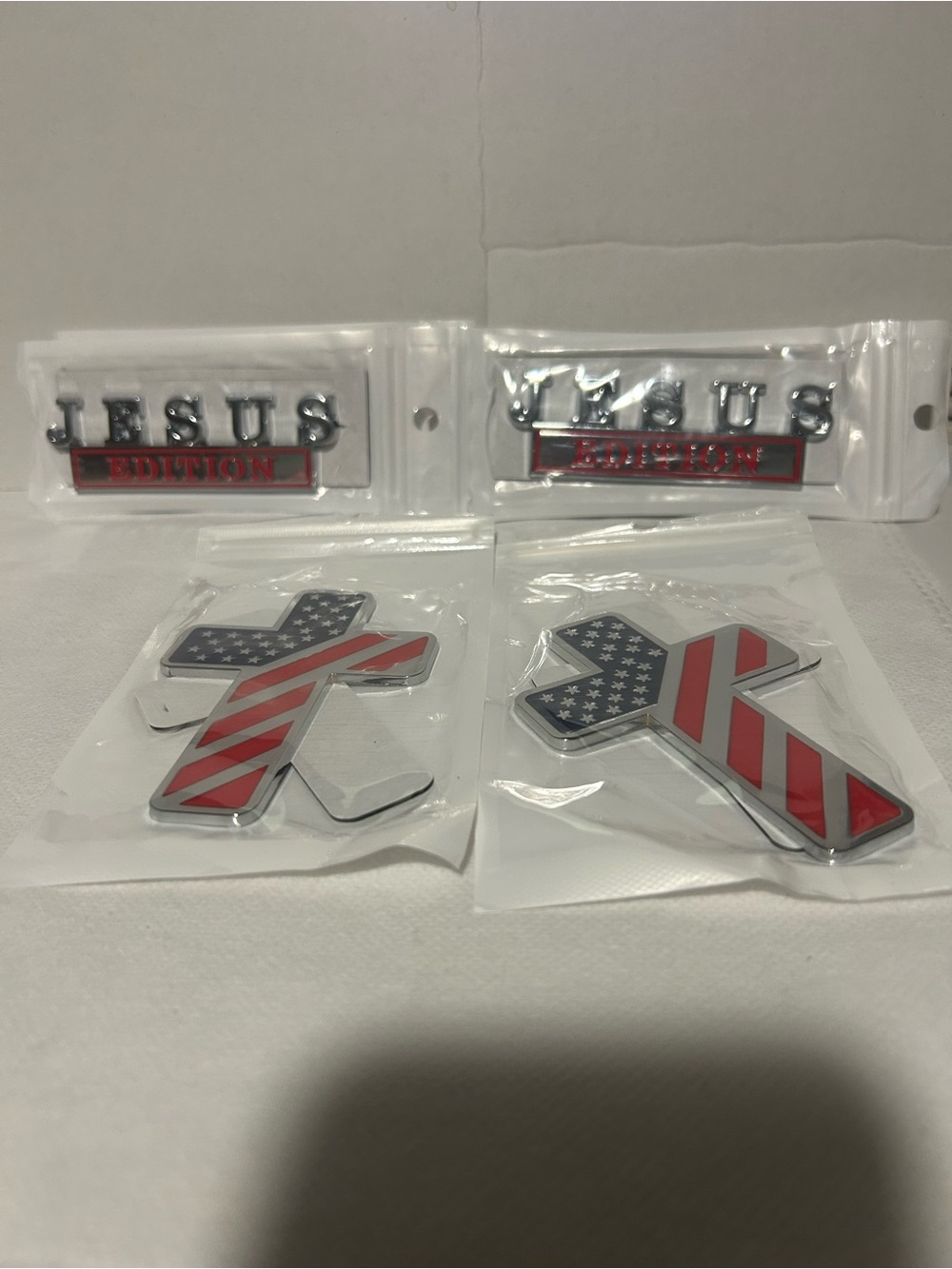Jesus Edition  Cross car Badge - Red, Blue, White